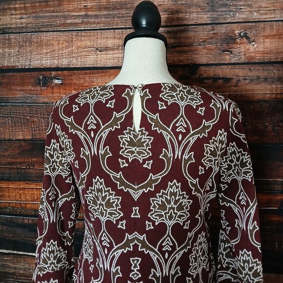 NWT RN Studio Ronni Nicole Dress Small Damask Print Bell Sleeve Keyhole Knit - Picture 5 of 14